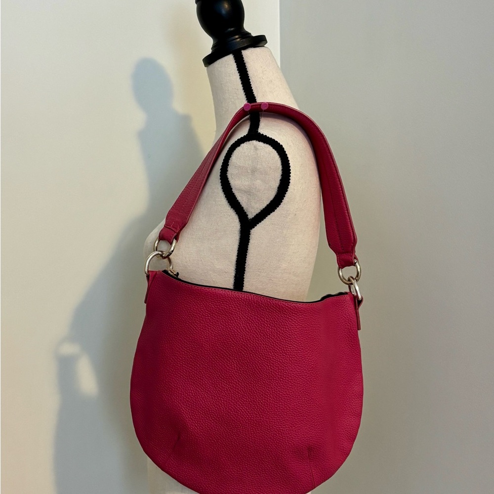 Boden Pebble Leather Hobo Bag Hot Pink Removable Padded Handle & Crossbody Strap